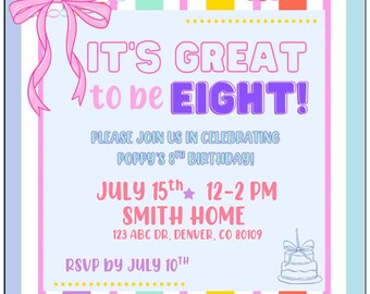 It's GREAT to be EIGHT! Customized *DIGITAL* Invite