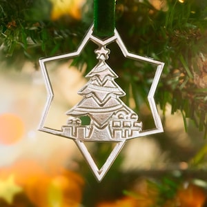 Silver Christmas Tree Ornament Polished Metal Handmade In The UK By The Metal Foundry