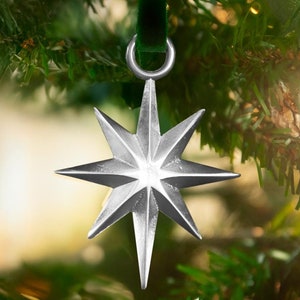 Christmas Tree Ornament Silver Star Polished Metal Handmade In The UK By The Metal Foundry