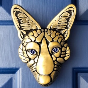 Blue-Eyed Fox Door Knocker By TheMetalFoundry • Fox Brass Door Knocker • Metal Front Door Decor