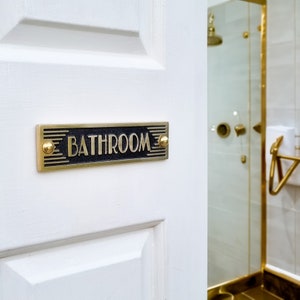Bathroom Door Sign By TheMetalFoundry Brass Or Aluminium House Art Deco Door Plaque Stylish Information Metal Wall Plaque image 5