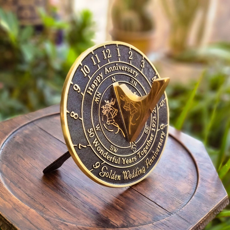 50th Golden Wedding Anniversary Sundial Gift. Great Gift For Him, Her, Husband, Wife Or Couples To Celebrate A Golden Anniversary image 2