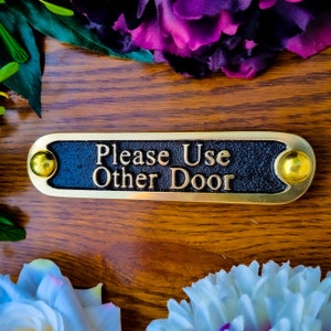 Please Use Other Door Sign By TheMetalFoundry • Brass House Door Sign Plaque • Stylish Information Metal Wall Plaque