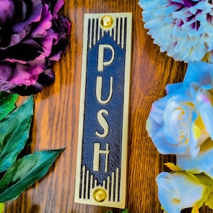PUSH Door Sign By TheMetalFoundry • Brass Or Aluminium House Art Deco Door Plaque • Stylish Information Metal Wall Plaque