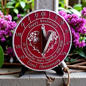 35th Coral Wedding Anniversary Sundial Gift. Great Gift For Him, Her, Husband, Wife Or Couples To Celebrate A Coral Anniversary