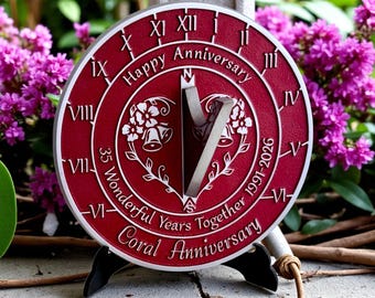 35th Coral Wedding Anniversary Sundial Gift. Great Gift For Him, Her, Husband, Wife Or Couples To Celebrate A Coral Anniversary