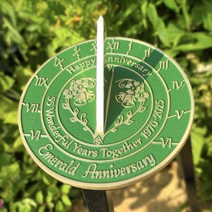 55th Emerald Wedding Anniversary Sundial Gift. Great Gift For Him, Her, Husband, Wife Or Couples To Celebrate Their Anniversary