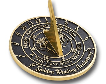 Anniversary Sundial® Personalised With Your Message - Solid Cast Metal Gift For Couples, Parents, Grandparents For On Any Anniversary.