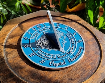 15th Crystal Wedding Anniversary Sundial Gift. Great Gift For Him, Her, Husband, Wife Or Couples To Celebrate Crystal Anniversary