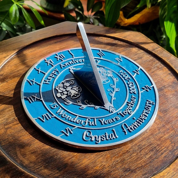 15th Crystal Wedding Anniversary Sundial Gift. Great Gift For Him, Her, Husband, Wife Or Couples To Celebrate Crystal Anniversary