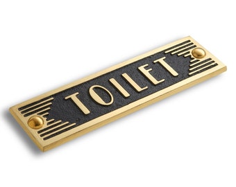 Art Deco Toilet Sign. Unique Handmade Metal Sign in Brass Or Aluminium for Home or Office Decor