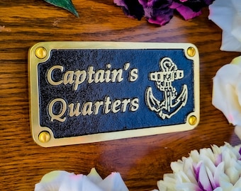 Nautical Brass Door Plaque By TheMetalFoundry • Captain’s Quarters Maritime Brass Sign • Beach Or Boat Cabin Decor