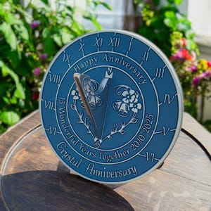 Crystal Anniversary Gift Sundial By TheMetalFoundry • Aluminium Wedding Gift Idea For Couples • 15th Wedding Anniversary Celebration Present