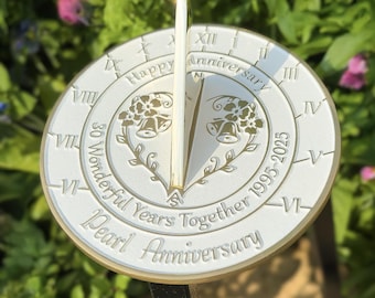 30th Pearl Wedding Anniversary Sundial Gift. Great Gift For Him, Her, Husband, Wife Or Couples To Celebrate A Pearl Anniversary