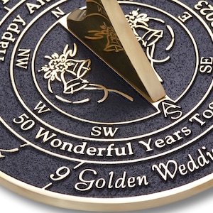 50th Golden Wedding Anniversary Sundial Gift. Great Gift For Him, Her, Husband, Wife Or Couples To Celebrate A Golden Anniversary image 3