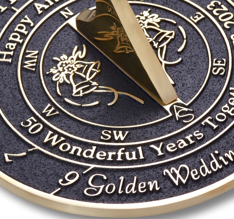 50th Golden Wedding Anniversary Sundial Gift. Great Gift For Him, Her, Husband, Wife Or Couples To Celebrate A Golden Anniversary image 3