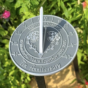 10th Tin Wedding Anniversary Sundial Gift. Great Gift For Him, Her, Husband, Wife Or Couples To Celebrate A Tin Anniversary