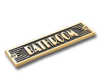Art Deco Bathroom Sign. Unique Handmade Metal Sign in Brass Or Aluminium for Home or Office Decor