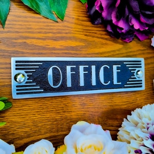 Office Door Sign By TheMetalFoundry • Brass Or Aluminium House Art Deco Door Plaque • Stylish Information Metal Wall Plaque