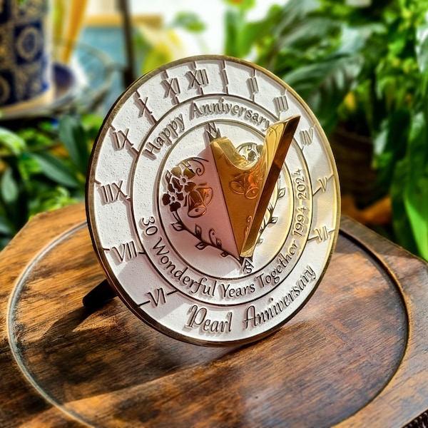 30th Pearl Wedding Anniversary Sundial Gift. Great Gift For Him, Her, Husband, Wife Or Couples To Celebrate A Pearl Anniversary