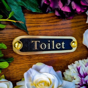Toilet Door Sign By TheMetalFoundry • Brass House Door Sign Plaque • Stylish Information Metal Wall Plaque