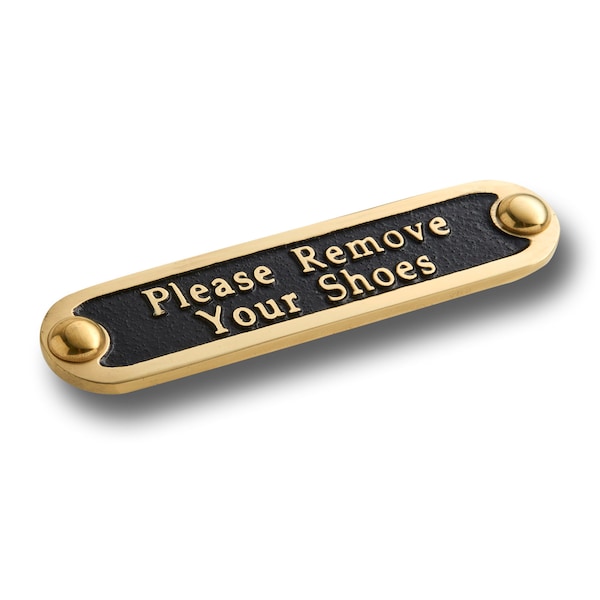 Unique Handmade 'Please Remove Your Shoes' Brass Metal Wall Sign / Great Housewarming Gift For Home Or Office Decor