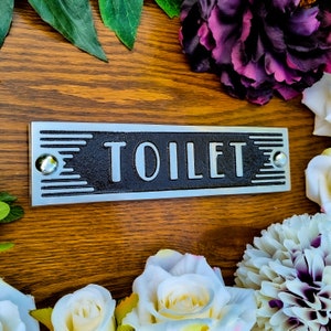 Toilet Door Sign By TheMetalFoundry • Brass Or Aluminium House Art Deco Door Plaque • Stylish Information Metal Wall Plaque