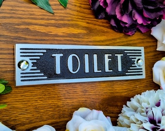 Toilet Door Sign By TheMetalFoundry • Brass Or Aluminium House Art Deco Door Plaque • Stylish Information Metal Wall Plaque