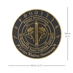 50th Golden Wedding Anniversary Sundial Gift. Great Gift For Him, Her, Husband, Wife Or Couples To Celebrate A Golden Anniversary image 5