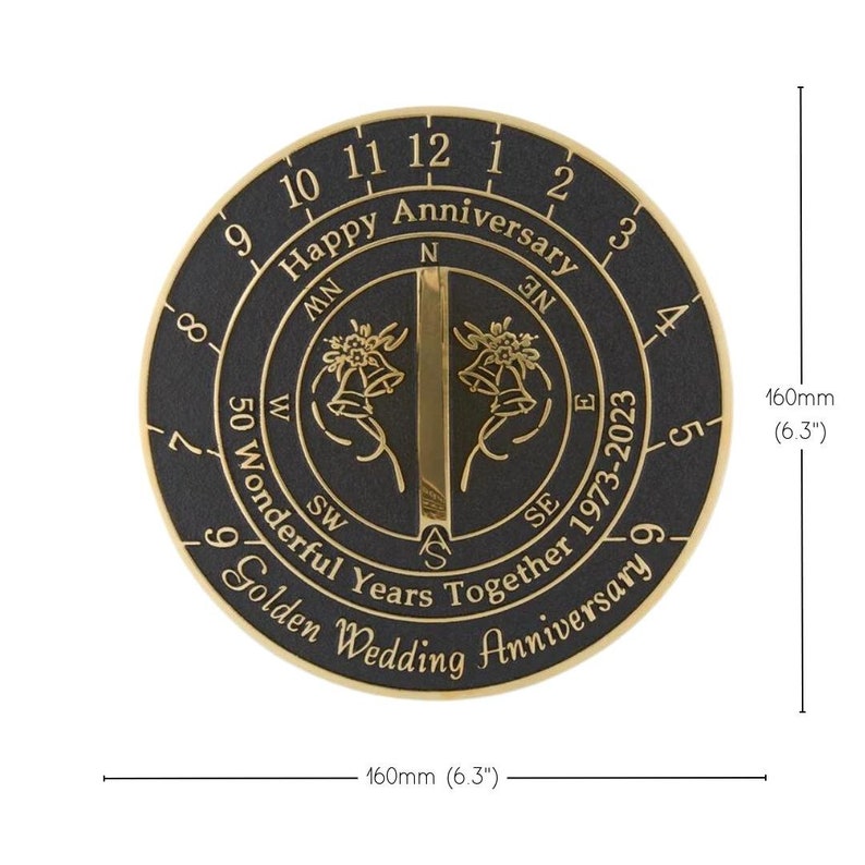 50th Golden Wedding Anniversary Sundial Gift. Great Gift For Him, Her, Husband, Wife Or Couples To Celebrate A Golden Anniversary image 5