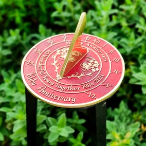 40th Ruby Wedding Anniversary Sundial Gift. Great Gift For Him, Her, Husband, Wife Or Couples To Celebrate A Ruby Anniversary Ruby 2024 + Stand