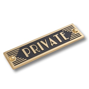 Art Deco Private Sign. Unique Handmade Metal Sign in Brass Or Aluminium for Home or Office Decor