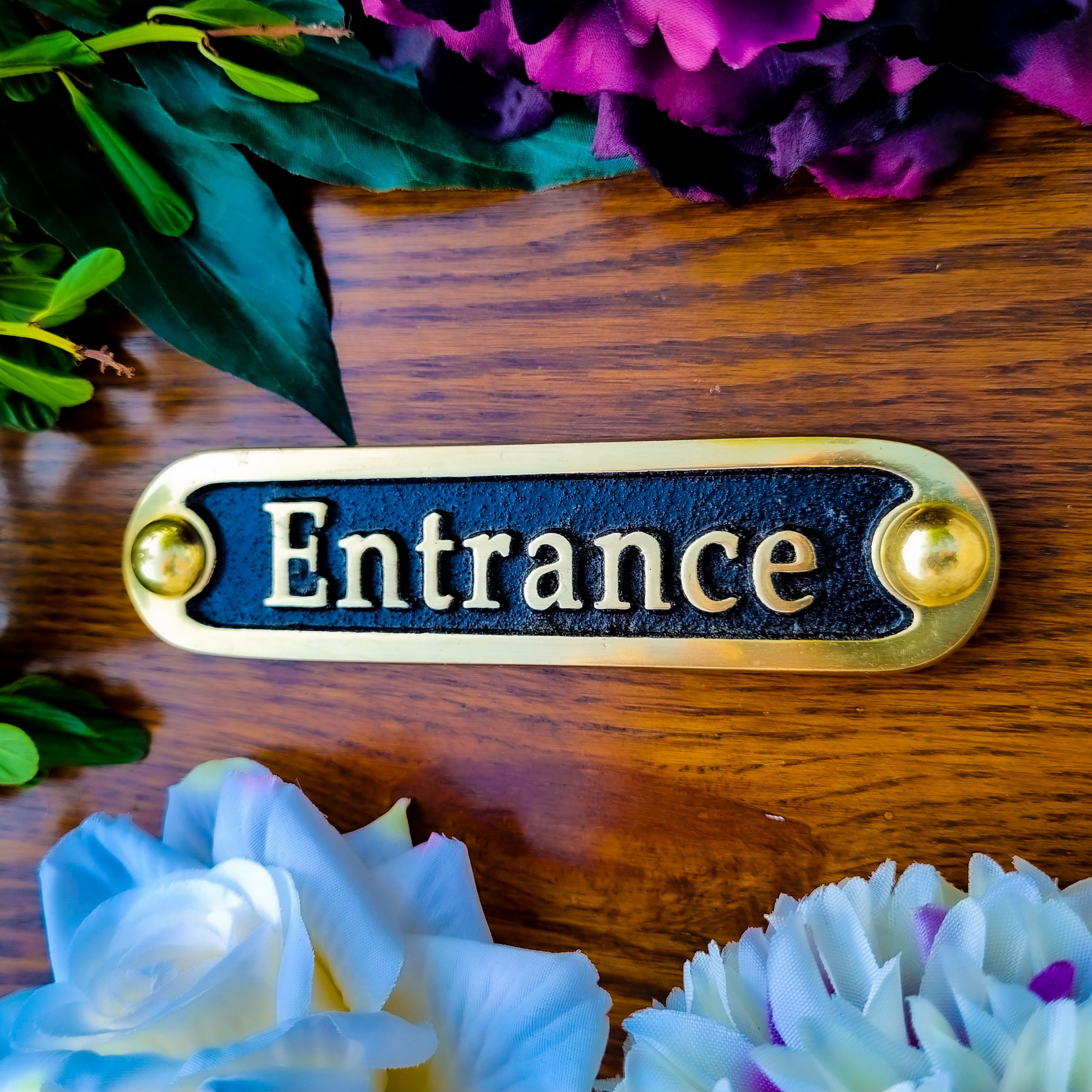 Entrance Door Sign By TheMetalFoundry • Brass House Door Sign Plaque • Stylish Information Metal Wall Plaque