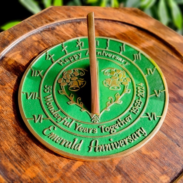 55th Emerald Wedding Anniversary Sundial Gift. Great Gift For Him, Her, Husband, Wife Or Couples To Celebrate Their Anniversary