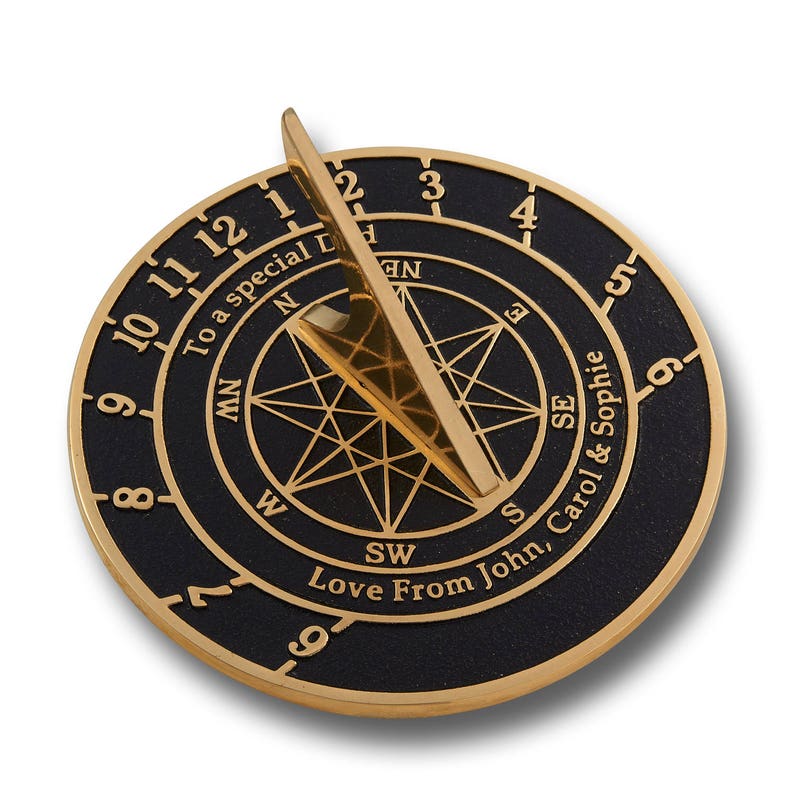 Solid English cast brass sundial with your message cast into it. A perfect personal gift to tell someone you love just how special they are. image 4