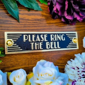 Please Ring The Bell Door Sign By TheMetalFoundry • Brass Or Aluminium House Art Deco Door Plaque • Stylish Information Metal Wall Plaque