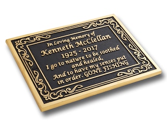 Solid Cast Brass Memorial Plaque personalized in full 3D Brass Lettering. Quality Hand Made In England