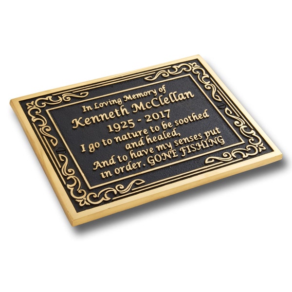 Solid Cast Brass Memorial Plaque personalized in full 3D Brass Lettering. Quality Hand Made In England