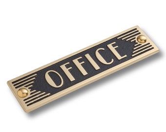 Art Deco Office Sign. Unique Handmade Metal Sign in Brass Or Aluminium for Home or Office Decor