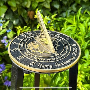 Anniversary Gift Sundial By TheMetalFoundry • Brass Wedding Gift Idea For Couples • ‘Love Is’ Celebration Present