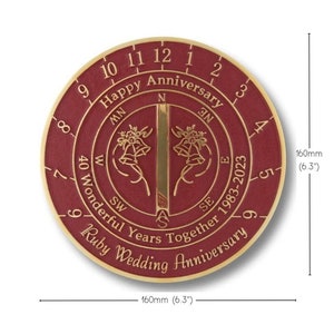 40th Ruby Wedding Anniversary Sundial Gift. Great Gift For Him, Her, Husband, Wife Or Couples To Celebrate A Ruby Anniversary image 5