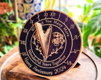 Anniversary Gift Sundial By TheMetalFoundry • Brass Wedding Gift Idea For Couples • ‘Wonderful Years Together’ Celebration Present