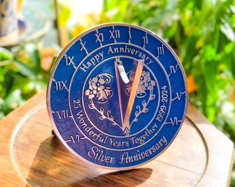 25th Silver Wedding Anniversary Sundial Gift. Great Gift For Him, Her, Husband, Wife Or Couples To Celebrate A Silver Anniversary