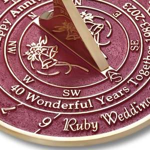 40th Ruby Wedding Anniversary Sundial Gift. Great Gift For Him, Her, Husband, Wife Or Couples To Celebrate A Ruby Anniversary image 3