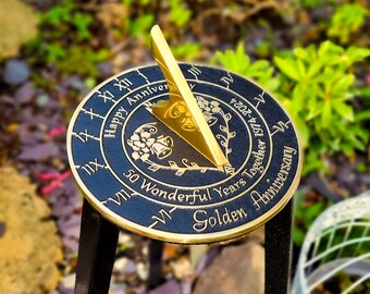 Golden Anniversary Gift Sundial By TheMetalFoundry • Brass Wedding Gift Idea For Couples • 50th Wedding Anniversary Celebration Present