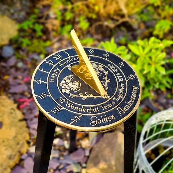 Golden Anniversary Gift Sundial By TheMetalFoundry • Brass Wedding Gift Idea For Couples • 50th Wedding Anniversary Celebration Present