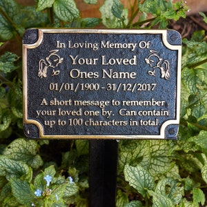 Personalised Memorial Brass Plaque For Memory Of A Loved One. Wall Mounted Or Garden Stake Gift Idea In Brass Angels Or Cross