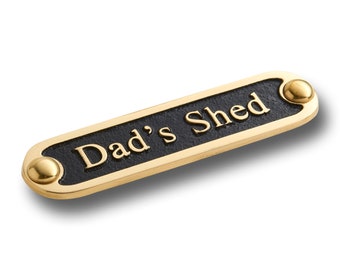 Unique Handmade 'Dad's Shed' Brass Metal Wall Sign / Great Housewarming Gift For Home Or Office Decor