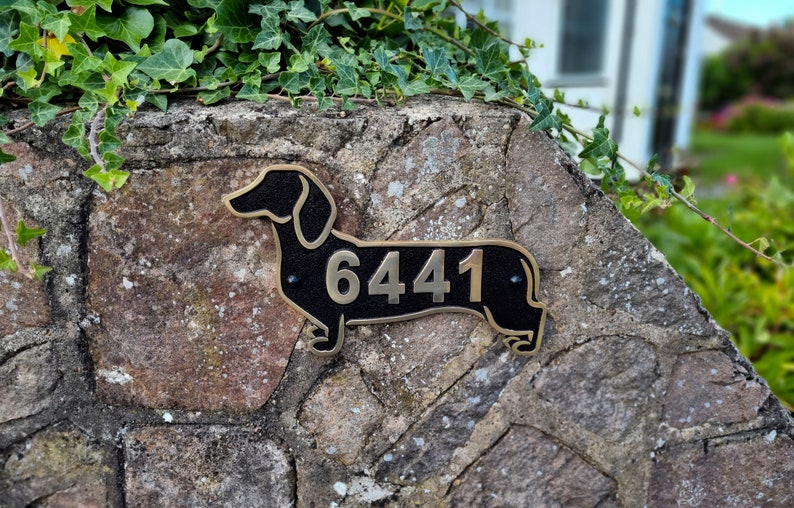 Dachshund House Number Sign By TheMetalFoundry Personalized Brass or Aluminium House Address Plaque Custom House Door Number Plate image 5