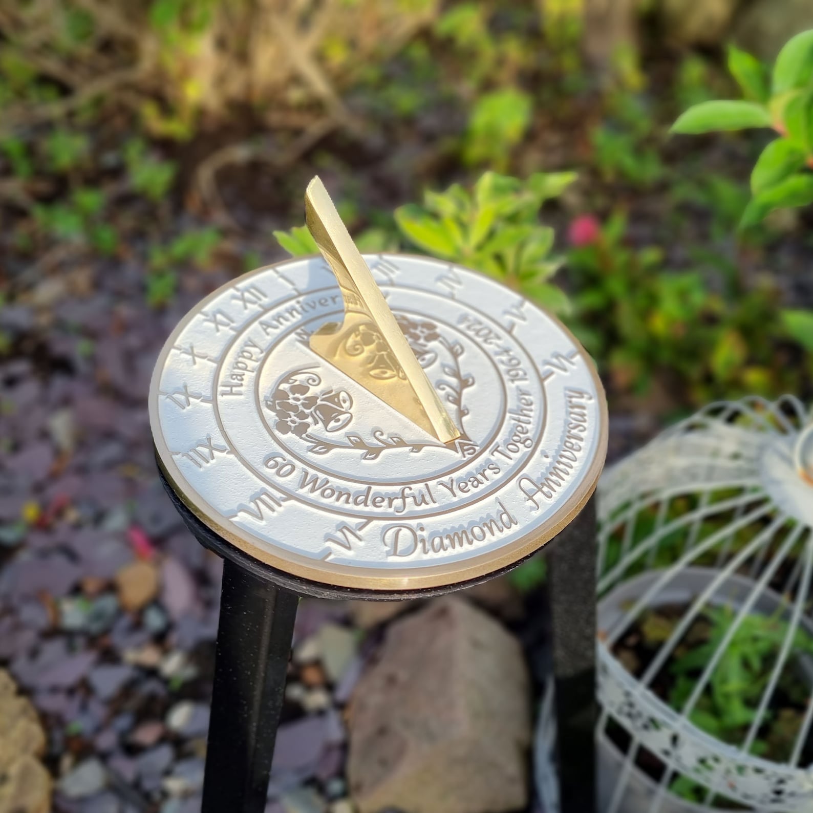 Sonnenuhr mit Gravur zum 60 Hochzeistag